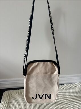JVN Beige and Black Canvas Messenger Crossbody